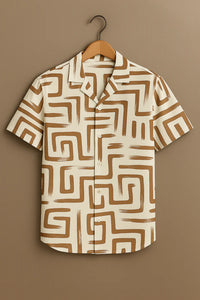 Cream Printed Half Sleeve Shirt