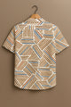 Beige Leaf Print Casual Cotton-Linen Shirt – Half Sleeve, Relaxed Fit