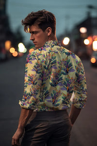 Yellow Rayon Shirt with Multicolor Leaf Shirt