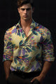Yellow Rayon Shirt with Multicolor Leaf Shirt