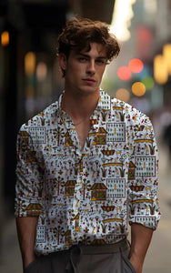 Traditional Warli Village Art Rayon Shirt